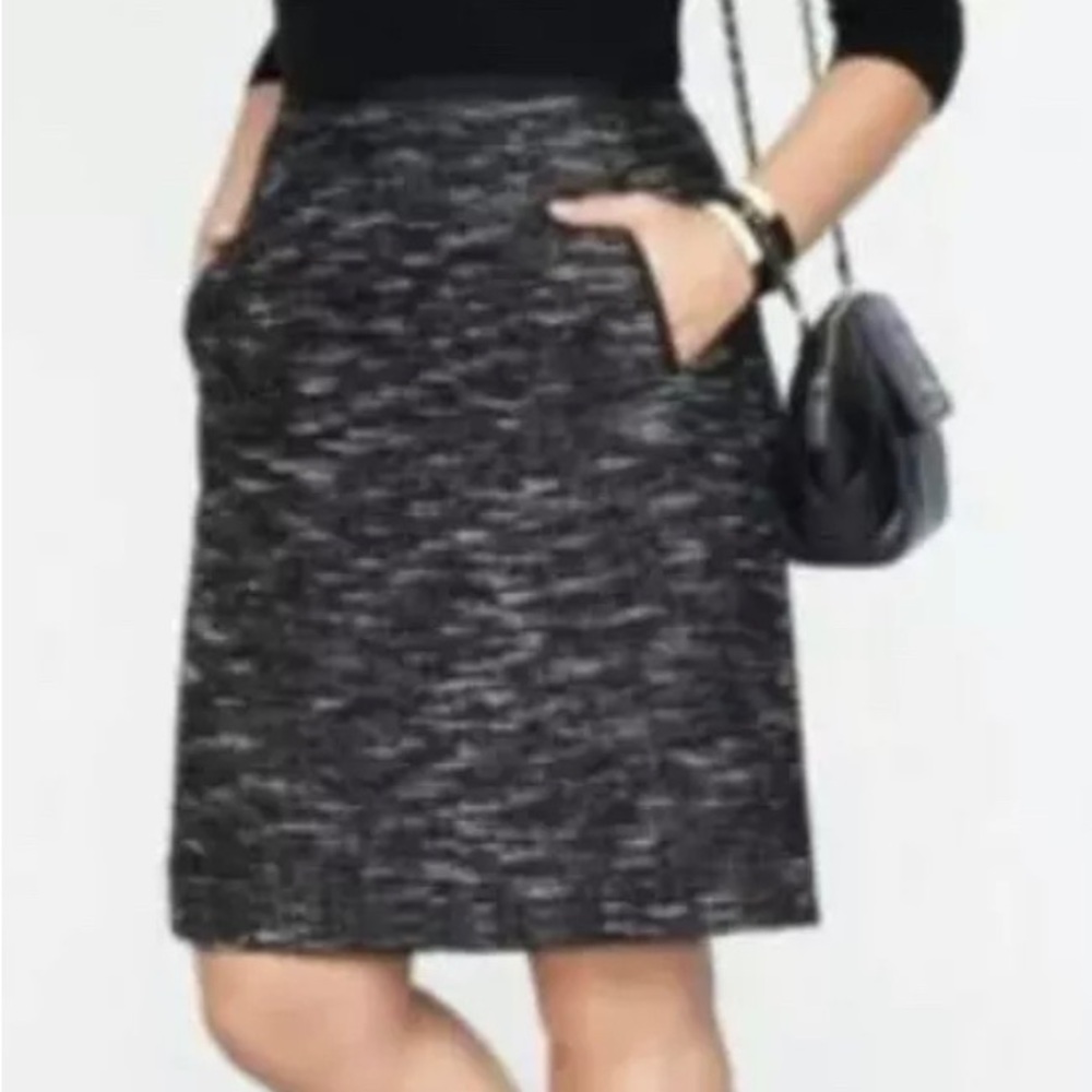 Talbots Lined Pockets Wool Blend Black White Tweed Pencil Skirt Sz 16